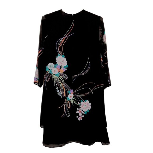 Vintage Anne Crimmins Silk Dress 16 Shift Tiers Dark Fairy Whimsygoth 100% Silk - Picture 5 of 10